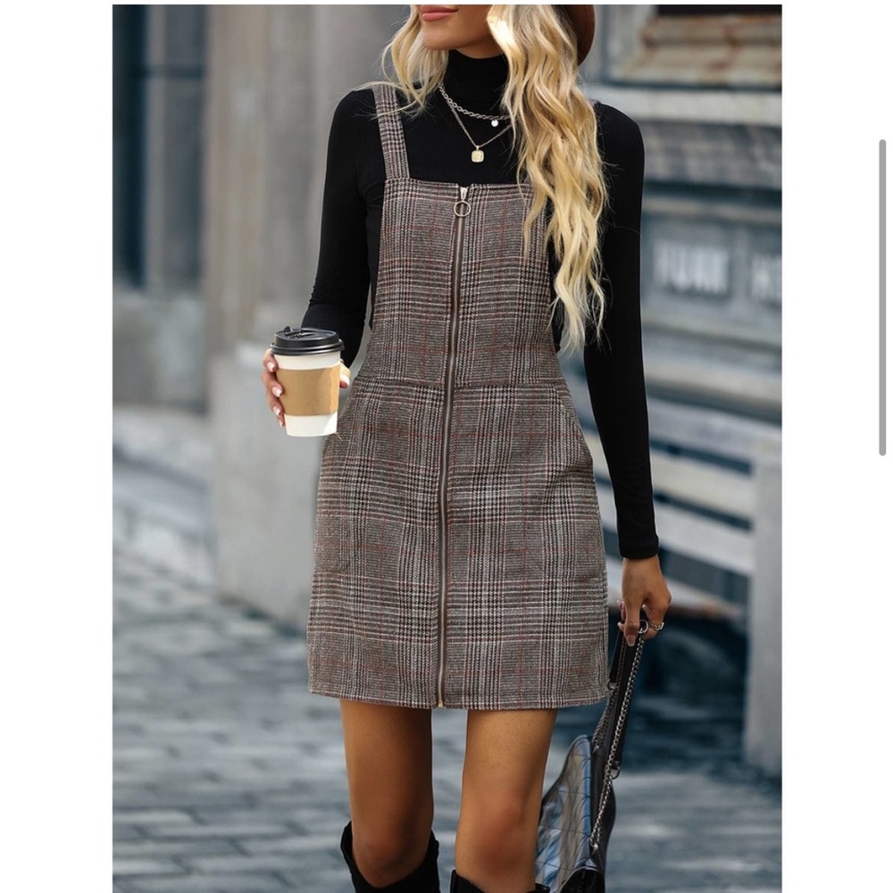 Tartan plaid O ring zipper overall dress without tee